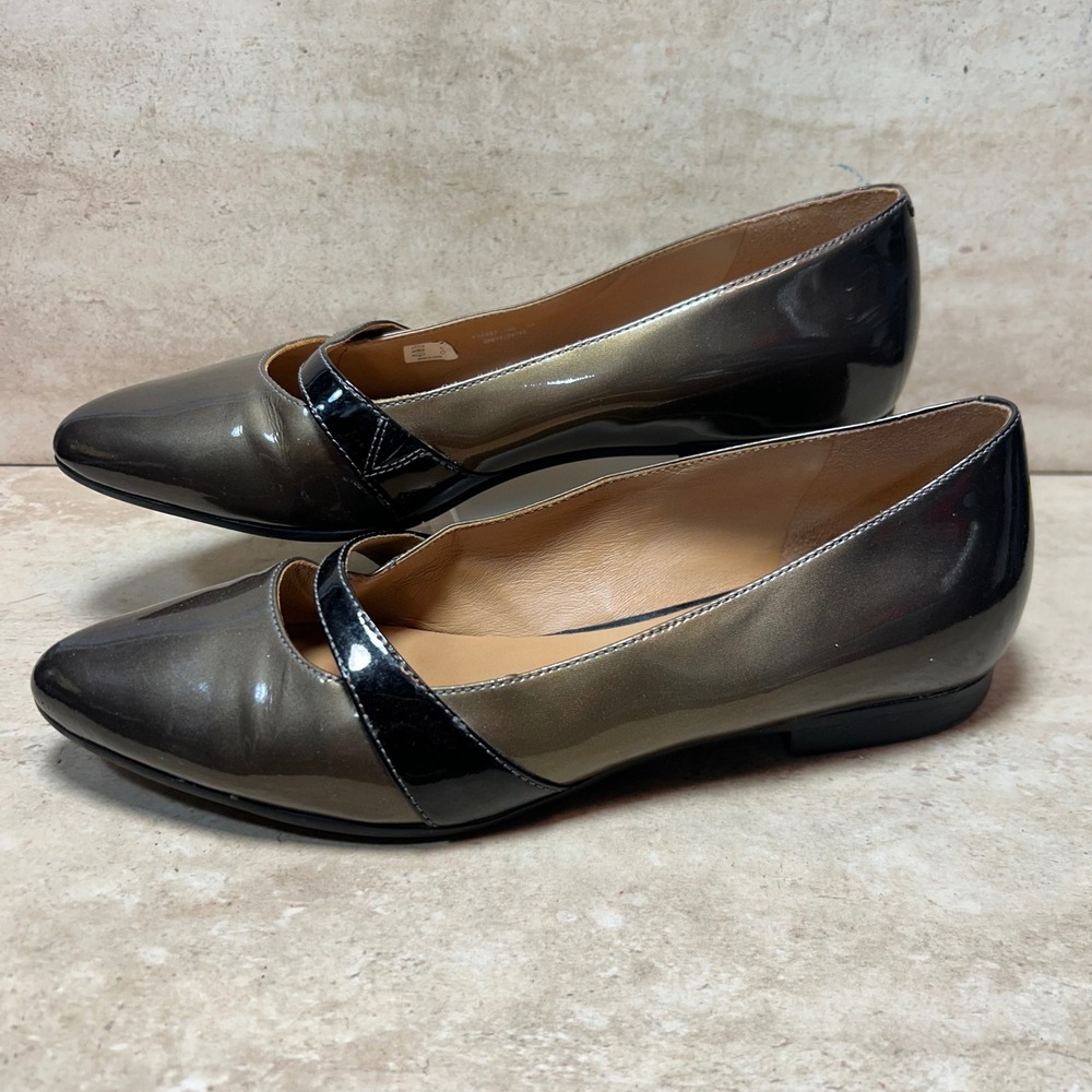 ECCO Women Metallic Bronze Patent Leather Mary Jane Pointed Toe Flats Size 38
